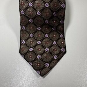 Ted Baker Silk Tie Geometric Floral Brown Purple Corporate Preppy Formal US Made